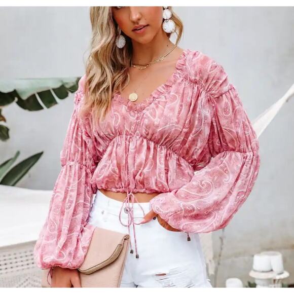 Saints + Secrets Sheer Pink Long Sleeve Top sz M - Picture 1 of 6